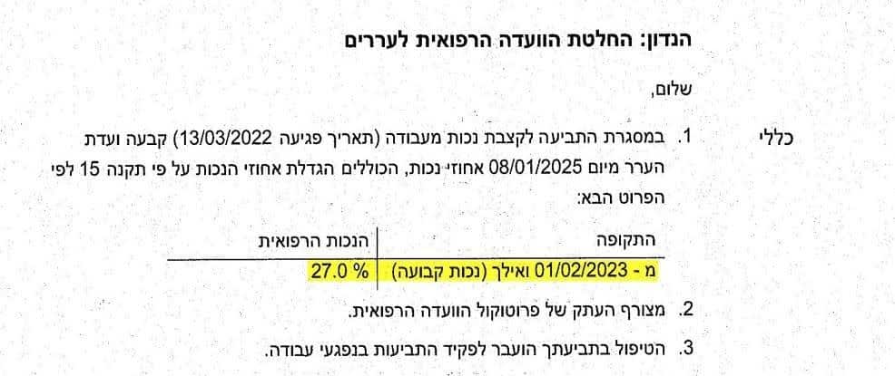 Решение медицинской комиссии об установлении 27% постоянной инвалидности